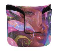 Stylish African American Woman Pink Calla Lilies Golf Club Covers Magnetic Snap Putters Headcover for Mallet Square Waterproof PU Leather