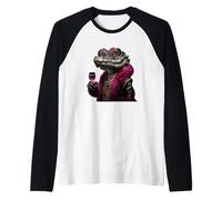 Stylish Alligator Portrait Fashion Reptile Wine Graphic Raglan Baseball Tee