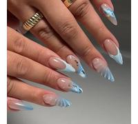 Stylish Almond Artificial Nails With Bows Accent Press On Easy Application Long Lasting Wear For Vrious Occasion