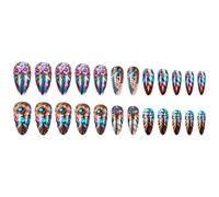 Stylish Almond Floral Nails Press Ons with Rhinestones Decoration False Nails Stick on for Women and Girls 24pcs Fall Flowers