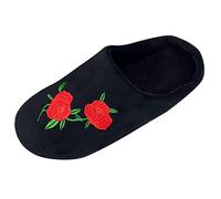 Stylish and Warm Slippers, Women's Felt Slippers with Rose Pattern, Winter Plush Slippers, Lined Slippers, Soft Soles, Cotton Slippers, Cosy Soft Fluffy Many Fun Designs, black, 10 UK