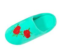 Stylish and Warm Slippers, Women's Felt Slippers with Rose Pattern, Winter Plush Slippers, Lined Slippers, Soft Soles, Cotton Slippers, Cosy Soft Fluffy Many Fun Designs, Green, 7 UK