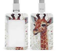 Stylish Animal Watercolor Giraffe Badge Holder,Durable Sturdy Lanyard Badge Protector Push-Pull Type Adjustable Fashionable Work ID Cover for Metro Nurse Office
