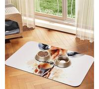 Stylish Animal Watercolor Giraffe Pet Feeding Mat Absorbent Pu Leather Dog Cat Food Mats Contain Spills Protects Floors, Anti-Slip Dog Bowl Mats Easy Clean Pet Placemats 40x60cm