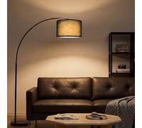 Stylish Arc Floor Lamp for Living Room, 200cm Tall Over Sofa Arc Standing Lamp with Black Fabric Lampshade, Sturdy 6kg Metal Base, Easy Foot Switch, 9W 3-Colour Bulb Included and Adjustable Lamp Head