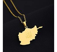 Stylish-Art Afghanistan Map Pendant Necklaces,Afghan Map With Allah Pattern Amulet Necklace,Unisex Hip Hop Fashion Style Party, Gold,45Cm Chain