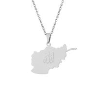Stylish-Art Afghanistan Map Pendant Necklaces - Ethnic Pattern Flag Region Afghanistan Maps Collarbone Chain Necklaces Charm Hip Hop Patriotism Jewelry For Women Men,Silver,50 Cm