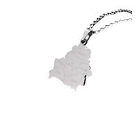 Stylish-Art Belarus Map Pendant Necklaces - Ethnic Pattern Flag Region Belarus Maps Sweater Chain Charm Hip Hop Trendy Jewelry For Women Men Collarbone Chain Necklaces,Silver,45Cm