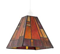 Stylish Art Deco Styled Tiffany Stained Glass Pendant Lighting Shade with Orange and Amber Toned Panels | 18cm x 20cm | 40w Maximum by Happy Homewares