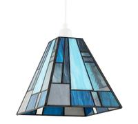 Happy Homewares Art Deco Tiffany Pendant Lighting Shade with Pale & Navy Blue Panels Happy Homewares Blue