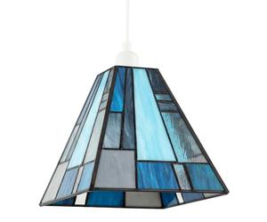 Stylish Art Deco Styled Tiffany Stained Glass Pendant Lighting Shade with Pale and Navy Blue Panels | 18cm x 20cm | Handmade Piece by Happy Homewares