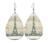 Stylish Art Eiffel Tower Blue Sky Pattern Leather Earrings For Women Dangle Earring Drop Pendant With Hook Gifts For Adult Girl