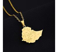 Stylish-Art Ethiopia Map Pendant Necklaces,Ethiopia Map With City Name Pattern Amulet Necklace,Unisex Hip Hop Fashion Style Party, Gold,45Cm Chain