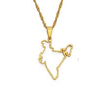 Stylish-Art India Map Chain Necklace,Attractive Indian Map Pendant Geometric Jewelry Amulet For Women Men,Patriotic Ornaments Jewelry,Gold,60Cm Chain