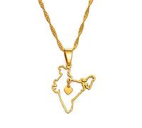 Stylish-Art India Map Pendant Charm,Indian Map Necklace With Heart Pattern,Ethnic Patriotic Ornament Charm Jewelry Gifts For Women Men,Gold,45Cm Chain