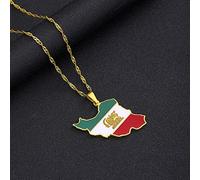 Stylish-Art Iran Map Pendant Charm,Iran Map Necklace With Flag Pattern,Ethnic Patriotic Ornament Charm Jewelry Gifts For Women Men,Gold,60Cm Chain