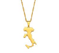 Stylish-Art Italy Map Pendant Necklaces - Ethnic Pattern Flag Region Italy Maps Sweater Chain Charm Hip Hop Trendy Jewelry For Women Men Collarbone Chain Necklaces,Gold,45Cm