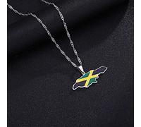 Stylish-Art Jamaican Map Pendant Necklace,Attractive Jamaica Map Pendant Necklace For Unisex,Patriotic Item Ethnic Anniversary Charm Jewelry,Silver,45Cm Chain