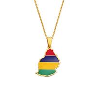 Stylish-Art Mauritius Map Pendant Necklaces - Ethnic Pattern Flag Region Mauritius Maps Sweater Chain Charm Hip Hop Trendy Jewelry For Women Men Collarbone Chain,Gold,45Cm