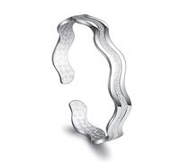 Stylish-Art Personality Cuff Bracelet, Frosted Water Wave Adjustable Bangle For Women Girl Lady Gift Jewellery Linked Chain Jewelry For Mothers Day,Silver