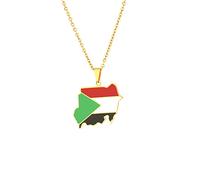 Stylish-Art Republic Of Sudan Map Pendant Necklaces - Ethnic Pattern Flag Region Republic Of Sudan Maps Collarbone Chain Hip Hop Trendy Jewelry For Women Men Sweater Chain,Gold,50 Cm