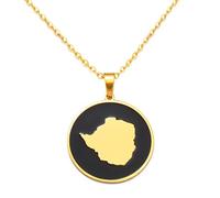Stylish-Art Round Zimbabwe Map Pendant Necklaces - Ethnic Pattern Flag Round Zimbabwe Maps Sweater Chain Charm Hip Hop Trendy Jewelry for Women Men Collarbone Necklaces,Gold,45cm