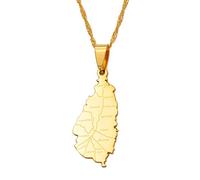 Stylish-Art Saint Lucia Map With Cities Name Pendant Necklaces,St. Lucia Nation Vintage Patriotic Items Pattern Maps Pendant,Ethnic Anniversar Ornaments Jewelry,Gold,45Cm Chain