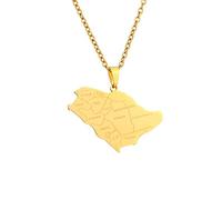 Stylish-Art Saudi Arabia Map Pendant Necklaces - Ethnic Pattern Flag Region Saudi Arabia Maps Collarbone Chain Necklaces Charm Hip Hop Patriotism Jewelry For Women Men,Gold,50 Cm