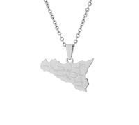 Stylish-Art Sicily Island Map Pendant Necklaces - Ethnic Pattern Flag Region Sicily Island Maps Sweater Chain Charm Hip Hop Trendy Jewelry For Neutral Collarbone Necklaces,Silver,50 Cm