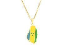 Stylish-Art St. Vincent Map Pendant Necklaces - Ethnic Pattern Flag Region St. Vincent Maps Collarbone Chain Necklaces Charm Hip Hop Patriotism Jewelry For Women Men,Gold,50 Cm