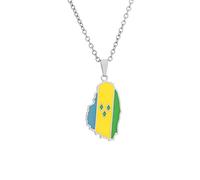 Stylish-Art St. Vincent Map Pendant Necklaces - Ethnic Pattern Flag Region St. Vincent Maps Collarbone Chain Necklaces Charm Hip Hop Patriotism Jewelry For Women Men,Silver,50 Cm