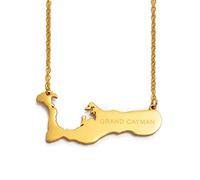 Stylish-Art The Cayman Islands Map Pendant Necklaces - Ethnic Pattern The Cayman Islands Maps Sweater Chain Charm Hip Hop Trendy Jewelry for Women Men Collarbone chain,Gold,45cm