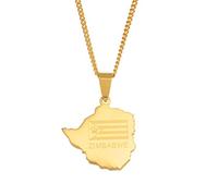 Stylish-Art Zimbabwe Map Pendant Necklaces - Ethnic Pattern Flag Region Zimbabwe Maps Sweater Chain Charm Hip Hop Trendy Jewelry For Women Men Collarbone Chain Necklaces,Gold,45Cm