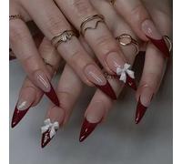 Stylish Artificial Nails Long Press On Nails With Bows Designs French Tips Valentine's Day False Nails For Women Girls