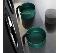 Stylish Bathroom Sink Ceramic Round Wash Basin Vanity Sinks with Integrated Faucet, Small Vessel Sink for Balcony Guest Room Garage Outdoor(Green E)