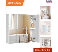 Bathroom Wall Cabinet Cupboard with Mirror 3Door Storage Cabinet 60 x 15 x 55 cm with Adjustable Shelf Modern White BBK22WT