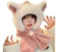 Stylish Beanie Cap Women's Winter Carnival Beanie Thick and Warm with Integrated Neck Warmer for Autumn and Winter It features ears and a scarf