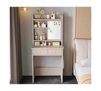 Stylish Bedroom Vanity Table with IV Wood Top Multi-layer Open Shelves & Drawer Storage - Beige 70 x 42 cm Anti-aging Modern Makeup Station