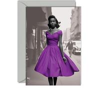 Stylish Birthday Card - The Girl In The Purple Dress - Stunning Fashion Birthday Cards for Women Men Friend Colleague Mum Dad Sister Brother Nan Grandad Auntie Uncle, 5x7 Inch Greeting Cards Gift