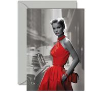 Stylish Birthday Card - The Girl In The Red Dress - Stunning Fashion Birthday Cards for Women Men Friend Colleague Mum Dad Sister Brother Nan Grandad Auntie Uncle, A5 Greeting Cards Gift