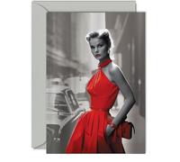 Stylish Birthday Card - The Girl In The Red Dress - Stunning Fashion Birthday Cards for Women Men Friend Colleague Mum Dad Sister Brother Nan Grandad Auntie Uncle, 5x7 Inch Greeting Cards Gift