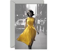 Stylish Birthday Card - The Girl In The Yellow Dress - Stunning Fashion Birthday Cards for Women Men Friend Colleague Mum Dad Sister Brother Nan Grandad Auntie Uncle, 5x7 Inch Greeting Cards Gift