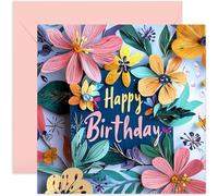 Stylish Birthday Cards for Women, Happy Birthday Paper Flower Artwork, BEautifully Designed Greeting Cards for Her, Birthday Wishes for Female Friend, Sister, Daughter, Colleague (NOT 3D)