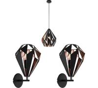 Ceiling Pendant Light & 2x Matching Wall Lights Black & Copper Shard Geometric