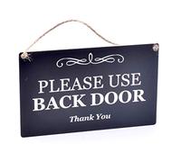 Stylish Black and White Engraved, 'Please Use Back Door', Sign Plaque Notice for House and Home