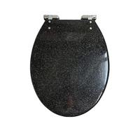 Stylish Black Glitter Toilet Seat - Oval Resin, Soft Close, Quick Release, Heavy Duty with Silver Foil Cover - Perfect for Modern Bathroom Decor