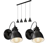 Quad Ceiling Light & 2x Matching Wall Lights Black Industrial Hanging Trendy