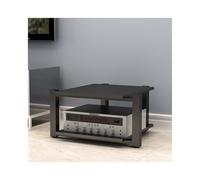 Stylish Black Modern Rack, 2-Tier Wooden Stereo Component Stand, AV Media Console, Audio-Video Shelf for Home Theater, TV & DVD/CD Player Holder