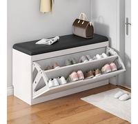 Stylish Black Shoe Storage Bench with Cabinet - Wooden Entryway Hallway Bedroom Space-Saving Seating with Storage 80x24x45cm