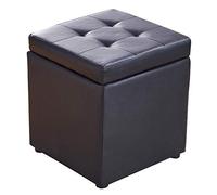 Stylish Black Synthetic Leather Ottoman Footrest with Storage Upholstered Cube Design Solid Wood Support 30x30x35cm - Perfect for Living Room Bedroom or Office